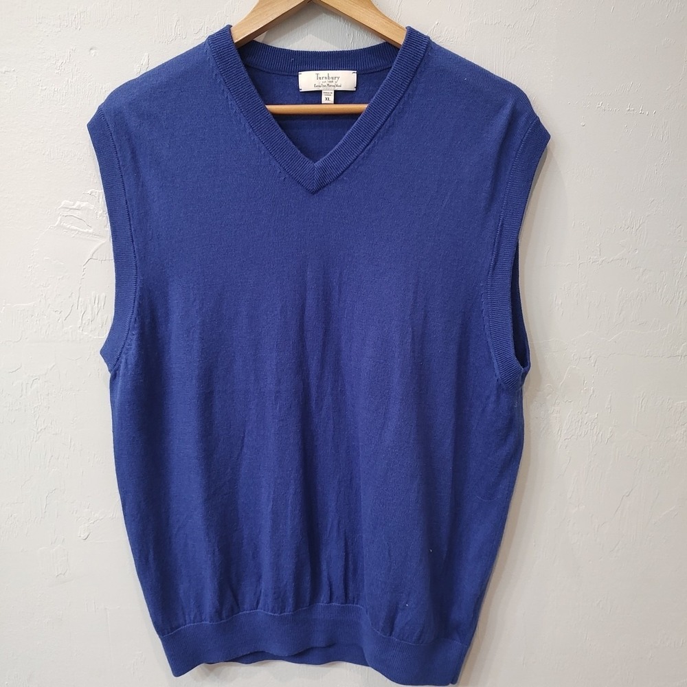 Turnbury Extra Fine Merino Wool Sweater‎ Vest XL Blue V-Neck Pullover Classic